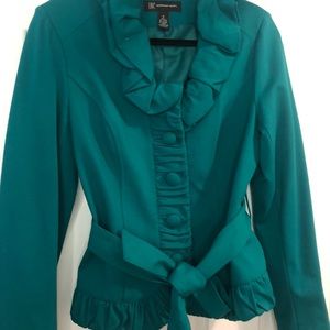 Teal Blazer , Ruffle Accent